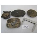4 COLLECTOR BELT BUCKELS, DOUBLE BLADED SS POCKET
