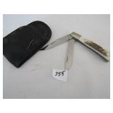 DOUBLE BLADED STAG HANDLE POCKET KNIFE
