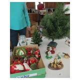 BOX OF CHRISTMAS, 2 SMALL CHRISTMAS TREES,MORE