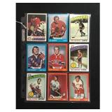 9 Vintage Topps Hockey Cards