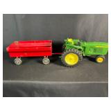 John Deere Tractor & Red Metal Wagon