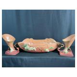 Roseville Pottery Apple Blossom Vases & Oval Bowl