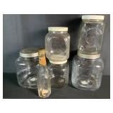 Glass Canisters with Metal Lids & Vintage Bottle