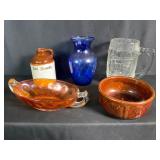 Carnival Glass Dish, Crock Jug, Ceramic Bowl