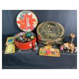 Vintage Buttons, Pins, Needles in Vintage Tins