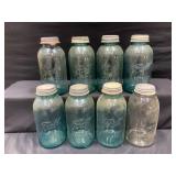 Blue Mason Jars with Zinc Lids & One Drey Jar