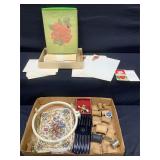 Antique Lot Purse, Wooden Spools, Stationary,&More