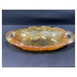 Carnival Glass Iridescent Lily Pons Oval Dish
