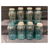 Blue Mason Jars with Zinc Lids Lot of 8