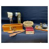 Antique Lot Flashlights, Basket, & More