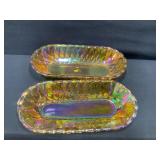 Carnival Glass Basketweave Relish Dish