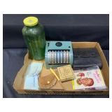 Antique Lot Swift Calculator, Green Jar, & More