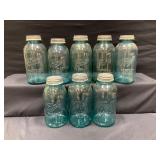 Blue Mason Jars with Zinc Lids Lot of 8