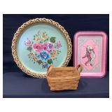 Antique Lot Metal Trays and Longaberger Basket