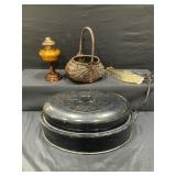 Antique Lot of Oil Lamp, Basket, Roaster, & More