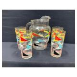 Mid Century Modern Glass Pitcher & Tumbler Set