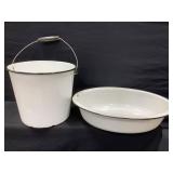 Enamelware Bucket with Handle & Wash Basin