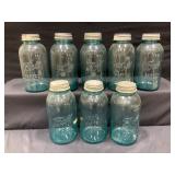 Blue Mason Jars with Zinc Lids Lot of 8