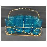 Anchor Hocking Pagoda Glasses & Wire Carrier