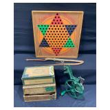 Antique Lot Chinese Checkers, Cigar Boxes, & More