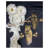 Macrame White Owl & Metal Owl Wall Hangings