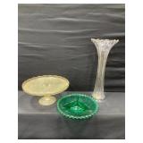 Antique Glass Lot Vase, Cake Plate, and Divider