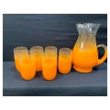 Blendo MCM Orange Frosted Pitcher & 6 Glasses