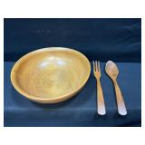 Wooden Bowl, Spoon, Fork