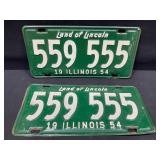 Illinois 1954 License Plate Pairs