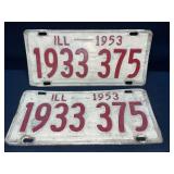 Illinois 1953 License Plate Pairs