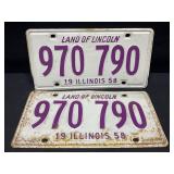 Illinois 1958 License Plate Pairs