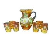 Fenton Marigold Carnival Glass Pitcher & 6 Cups