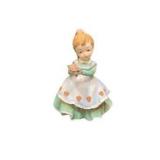 Lefton Girl Green Dress w/ Strawberries & Flowers