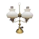 Double White Hobnail Milk Glass Brass Desk Lamp