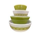 Pyrex Verde Square Flowers Mixing Bowls Set of 4