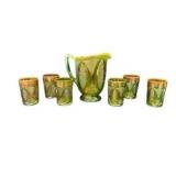 Westmoreland for Levay Green Carnival Glass Set