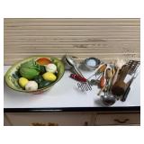 Kitchen Utensils & Color Bowl with Veggies