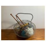 Wire Sewing Basket with Yarn & Supplies