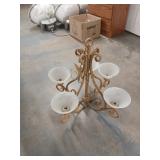 Five-Light Iron and Glass Chandelier
