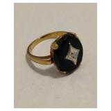 10kt Gold Ring With Onyx and Diamond Accent