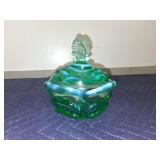 Fenton Green Glass Lidded Dish