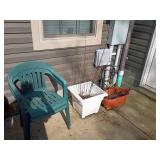 Green Plastic Chairs and Planters