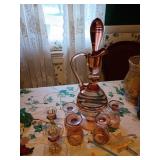 Amber Glass Decanter Set with Glasses