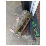 Log Planter with Faux Flowers