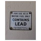 Metal Leaded Gasoline Warning Sign