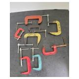 Eight Metal C-Clamps
