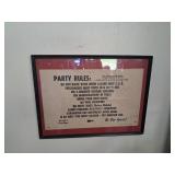 Framed Vintage Party Rules Sign