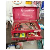Red Metal Toolbox with Tools
