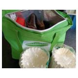 Green Tote with Coffee Filters and Supplies
