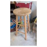 Wooden Stool with Woven Seat
